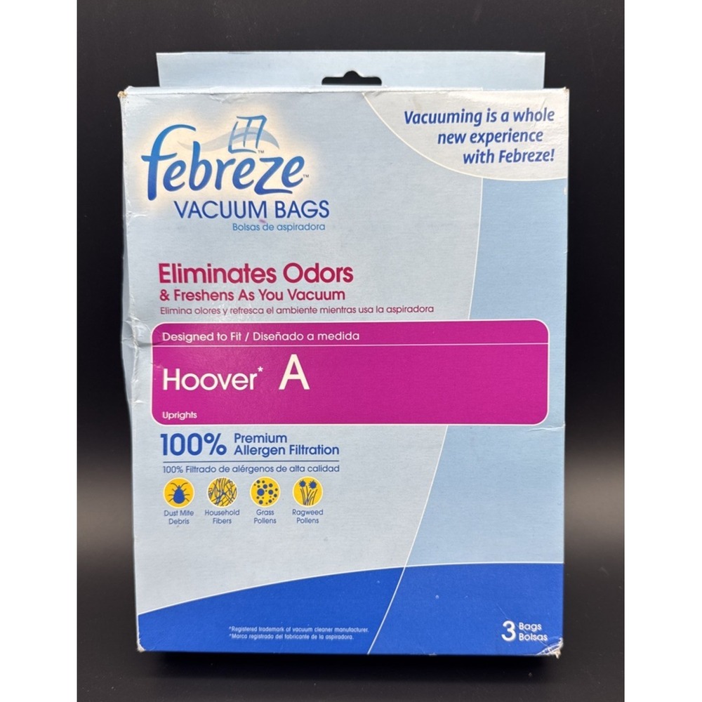 New Febreze Upright Vacuum Bags Hoover A Allergen Filtration 3 Bags Replacement